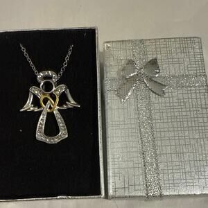 Goldtone And Silvertone Angel Necklace With 18 Inch Chain